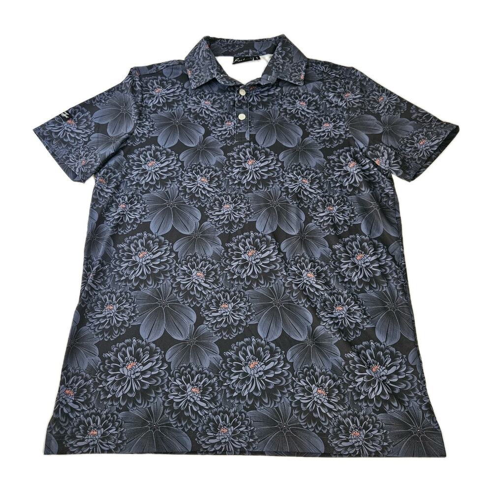 Sunday Swagger Polo Shirt Mens Small Black Floral AOP Stretch Performance Golf